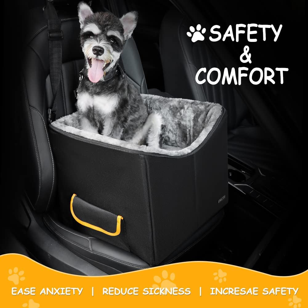 Dog Car Seat for Small Dogs, Elevated Dog Booster Seat Pet Travel Carrier Bed for Car with Adjustable Straps Lookout Pet Car Booster Seat for Small Dogs Cats