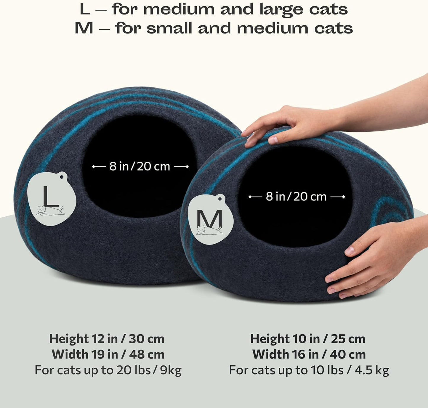 Premium Cat Bed Cave (Large) - Eco Friendly 100% Merino Wool Beds for Cats and Kittens