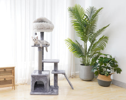 4-Level Grey Cat Tree with Condo and Scratching Pad, 48'' Height