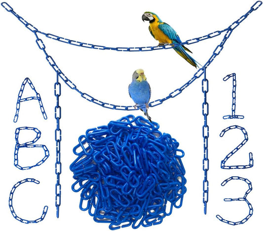 200Pcs Blue C-Clips Chains Hooks Plastic Chain Links C-Links Children'S Learning Toy Sugar Glider for Parakeets,Small Pet Rat Parrot Bird Toy Cage Swing Climbing Cage Toys