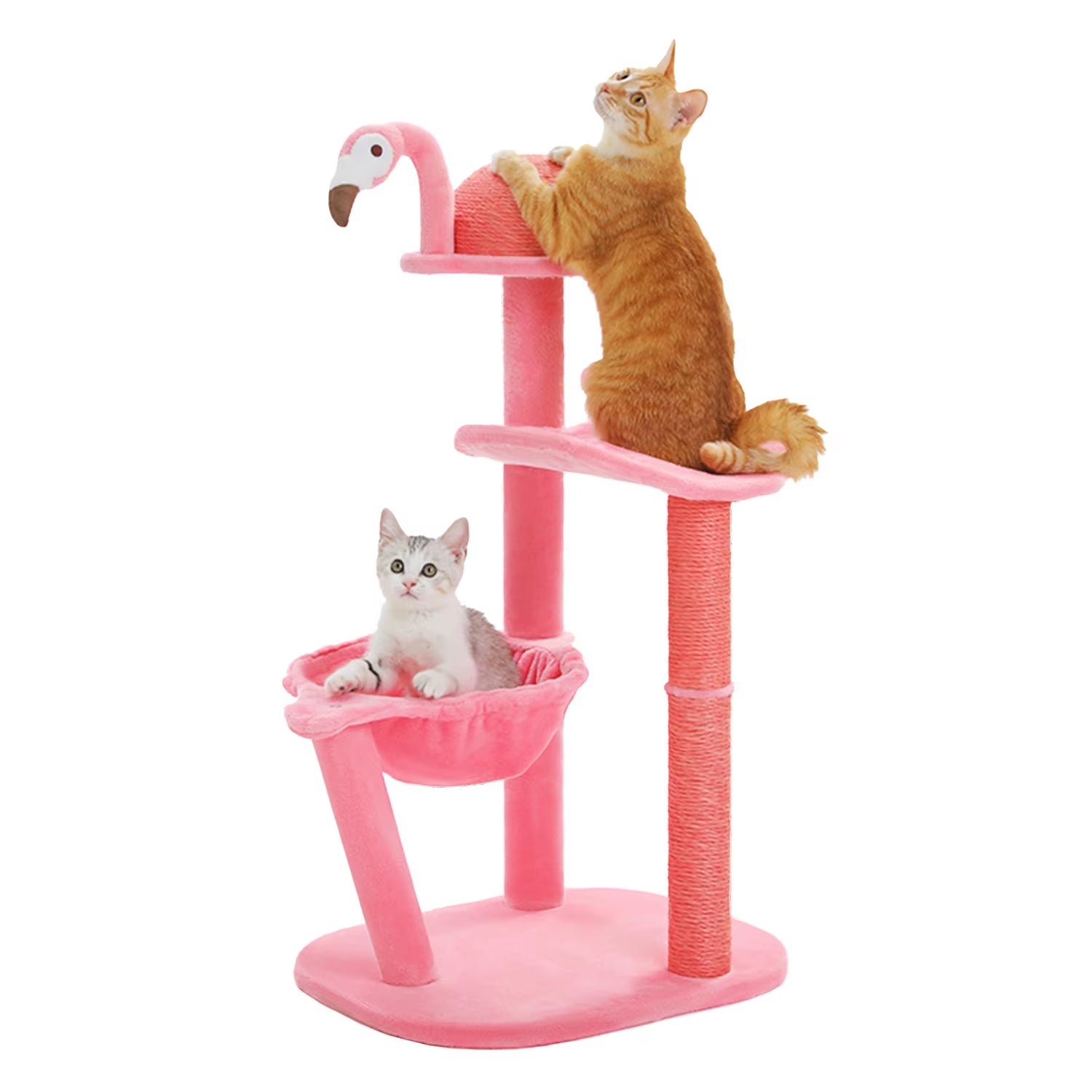 Pink Flamingo Cat Tree Tower, Multi-Level, Scratching Posts, Hammock, Perch, Small to Medium Cats, Toy