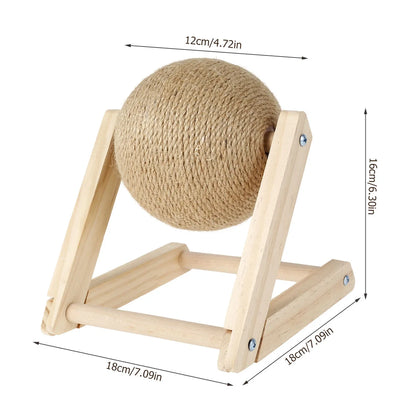 Cat Scratching Ball Natural Sisal Cat Scratcher Toy with Catnip Interactive Solid Wood Scratcher Ball 7X7X6.3 Inch Cat Scratch Post with Rotatable Ball for Indoor Cats and Kitten