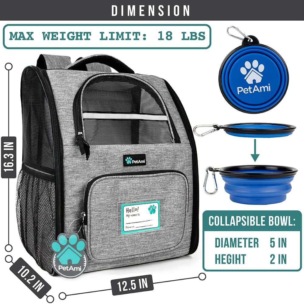 Deluxe Pet Carrier Backpack for Small Cats and Dogs, Puppies | Ventilated Design, Two-Sided Entry, Safety Features and Cushion Back Support | for Travel, Hiking, Outdoor Use