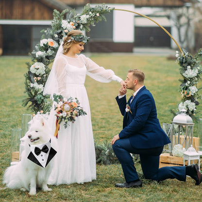 Formal Dog Tuxedo Wedding Dog Bandana Collar Dog Collar with Bow Tie Adjustable Dog Bowtie Collar Bandana for Medium Large Dog Pet (Large, Black&White)