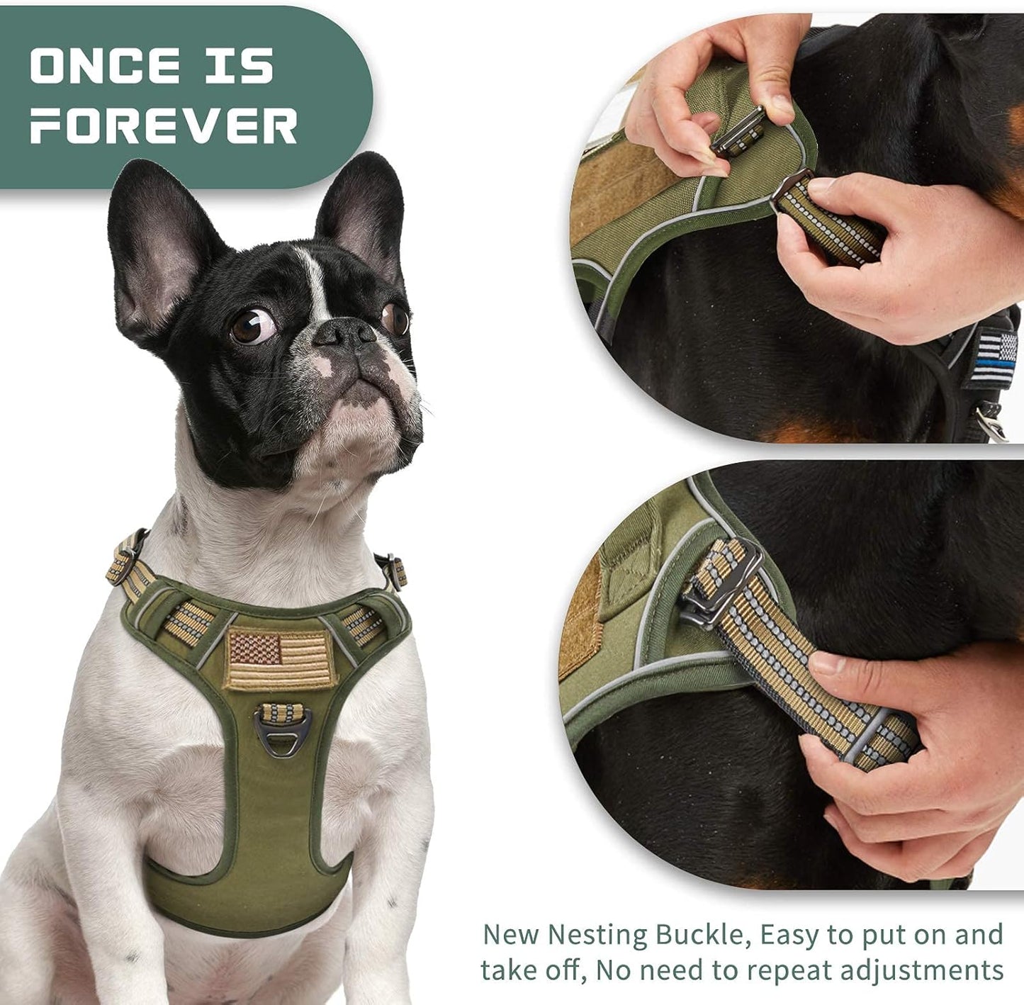 Tactical Dog Harness for Medium Dogs No Pull, Famous TIK Tok No Pull Dog Harness, Fit Smart Reflective Pet Walking Harness for Training, Adjustable Dog Vest Harness with Handle Green M