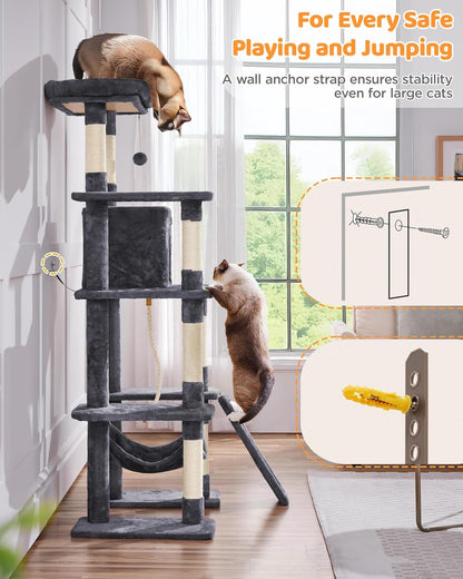 Cat Tree Cat Tower, 63 Inches Multi-Level Cat Tree for Indoor Cats, Tall Cat Tree with Sisal-Covered Scratching Posts & Condo, Cat Furniture Activity Center for Cats Kitten