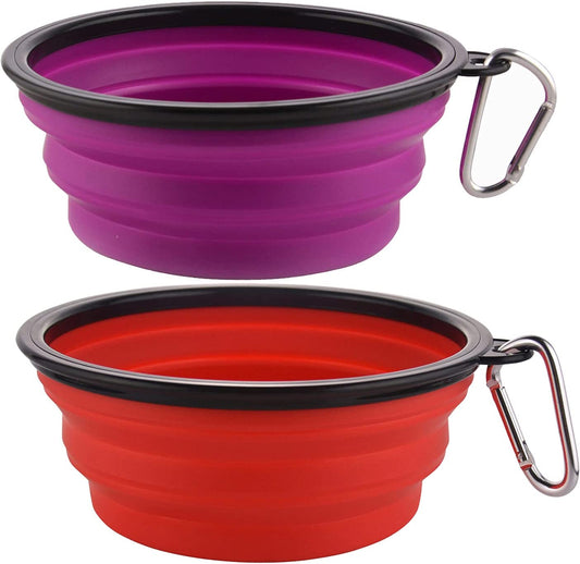 Large Collapsible Dog Bowls, 34Oz Travel Water Food Bowls Portable Foldable Collapse Dishes with Carabiner Clip for Traveling, Hiking, Walking, 2 Pack