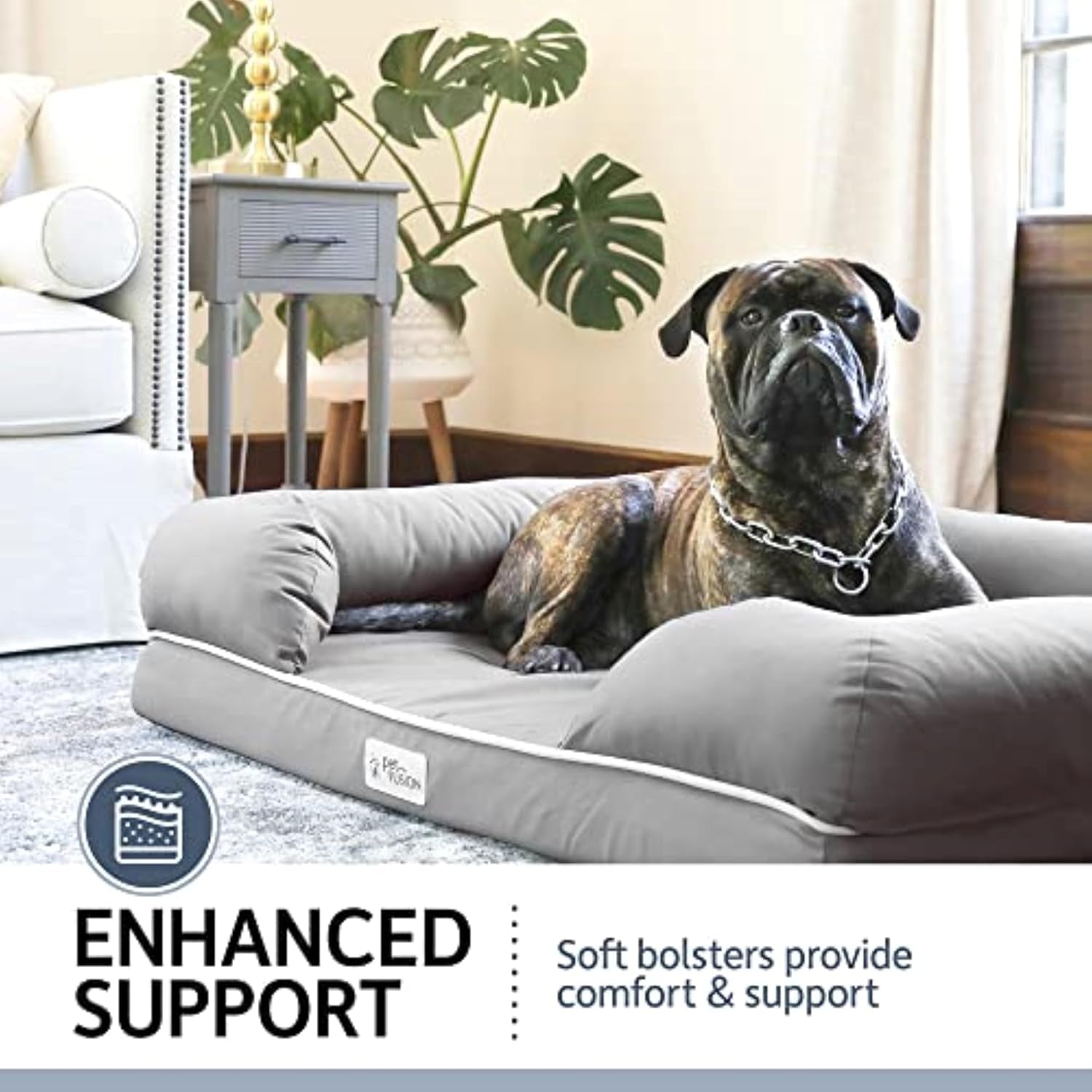 Ultimate Dog Bed, Orthopedic Memory Foam, Medium Firmness Pillow, Waterproof Liner, YKK Zippers, Breathable 35% Cotton Cover, 1Yr. Warranty,Slate Grey, X-Large (44X34")