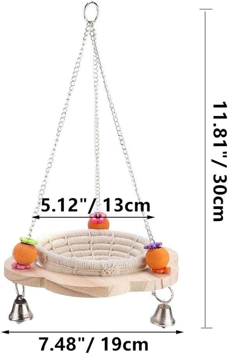 Bird Hammock Bed Hanging Swing Nest Cotton Weave Hemp Rope Hut with Colorful Bells and Chew Toy for Parrot Parakeet Cockatiel Conure Lovebird Budgie