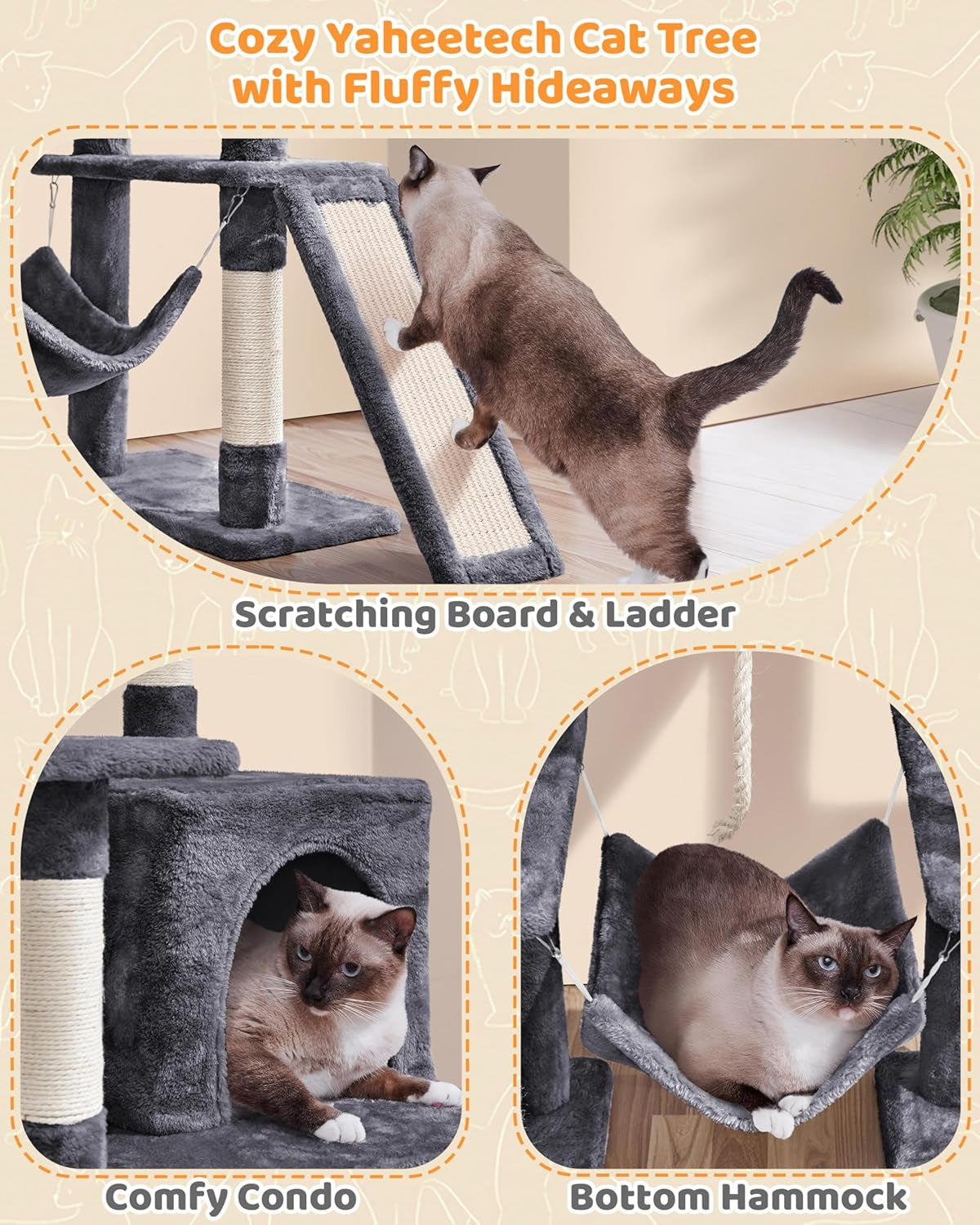 Cat Tree Cat Tower, 63 Inches Multi-Level Cat Tree for Indoor Cats, Tall Cat Tree with Sisal-Covered Scratching Posts & Condo, Cat Furniture Activity Center for Cats Kitten