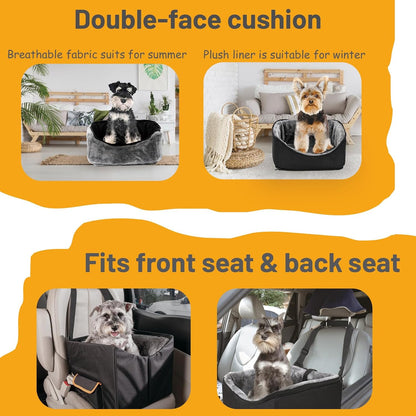 Dog Car Seat for Small Dogs, Elevated Dog Booster Seat Pet Travel Carrier Bed for Car with Adjustable Straps Lookout Pet Car Booster Seat for Small Dogs Cats