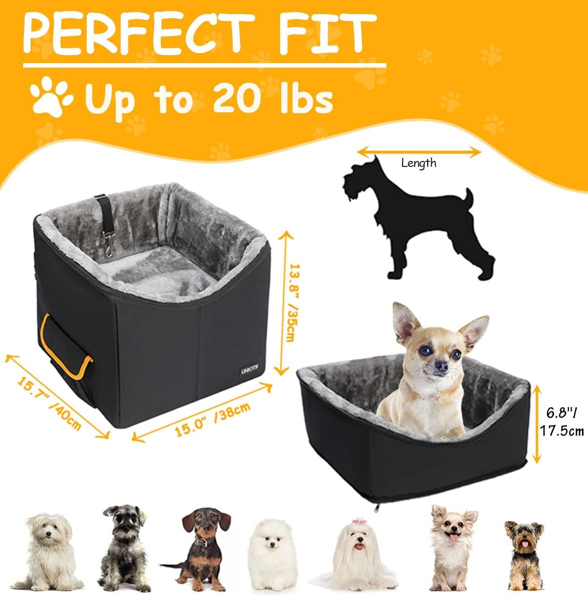 Dog Car Seat for Small Dogs, Elevated Dog Booster Seat Pet Travel Carrier Bed for Car with Adjustable Straps Lookout Pet Car Booster Seat for Small Dogs Cats