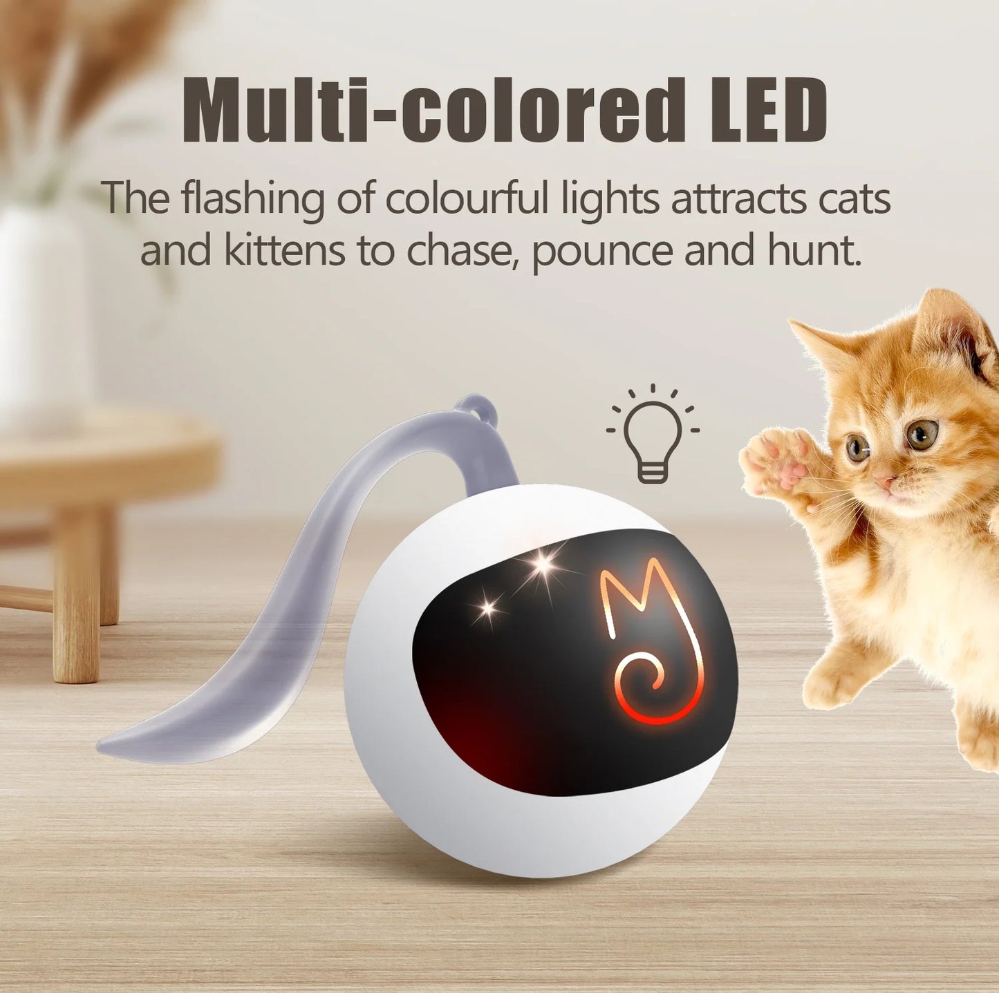 Cat Toy, Interactive Automatic Moving Ball Bundle, Classic Mice and Feather in a Pack, Smart Electric Teaser with USB Rechargeable for Kitten and Pets