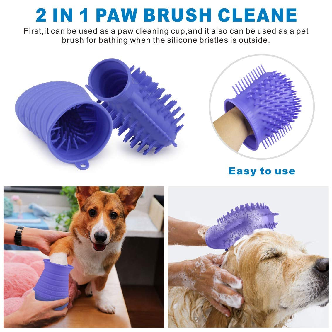 Dog Paw Cleaner Cup with Towel Pet Foot Washer Protable Dogs Cleaning Brush for Puppy Cats Massage Grooming Dirty Claws (Purple)