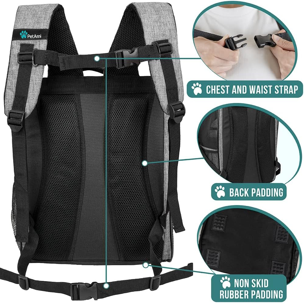 Deluxe Pet Carrier Backpack for Small Cats and Dogs, Puppies | Ventilated Design, Two-Sided Entry, Safety Features and Cushion Back Support | for Travel, Hiking, Outdoor Use