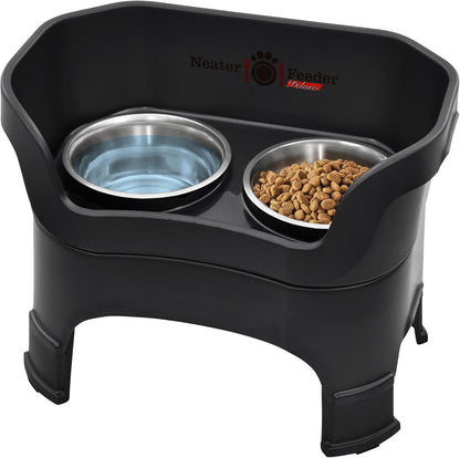 Neater Feeder - Deluxe Model Adjustable Height - Mess-Proof Dog Bowls (Large, Midnight Black) - Made in USA - Elevated, No Spill, Non-Tip, Non-Slip, Raised Stainless Steel Food & Water Pet Bowls